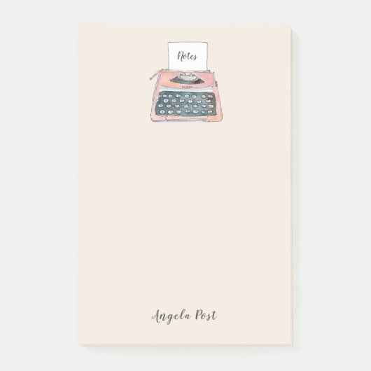 Niedliches Retro-Schreibgerät, rosa Notepad Post-it Klebezettel (Vorderseite)
