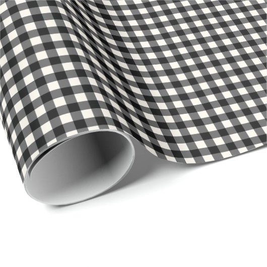Niedliches Retro Schwarz und Weiß Gingham Karierte Geschenkpapier (Rolleneckpunkt)