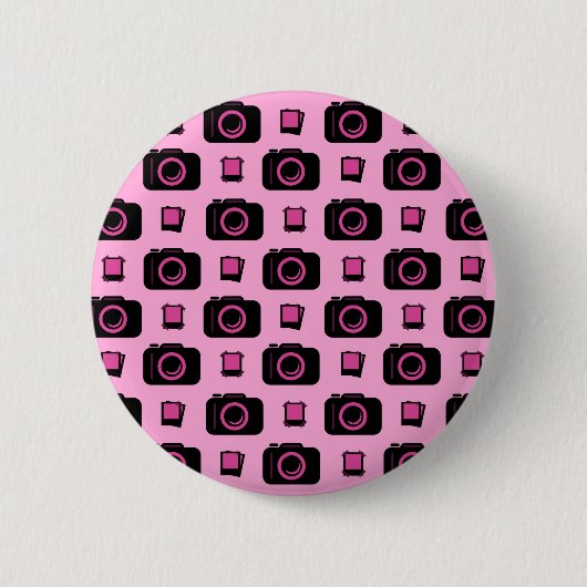 Niedliches Retro-Stil rosa Schwarze Kamera Muster Button (Vorderseite)