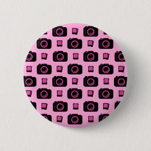 Niedliches Retro-Stil rosa Schwarze Kamera Muster Button