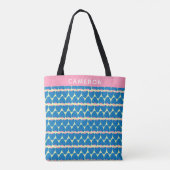 Niedliches Retro Strawberry Muster Blau Personalis Tasche (Rückseite)