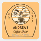 Niedliches Retro-Style-Trendkaffee-Logo Quadratischer Aufkleber (Vorderseite)