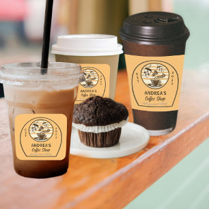 Niedliches Retro-Style-Trendkaffee-Logo Quadratischer Aufkleber