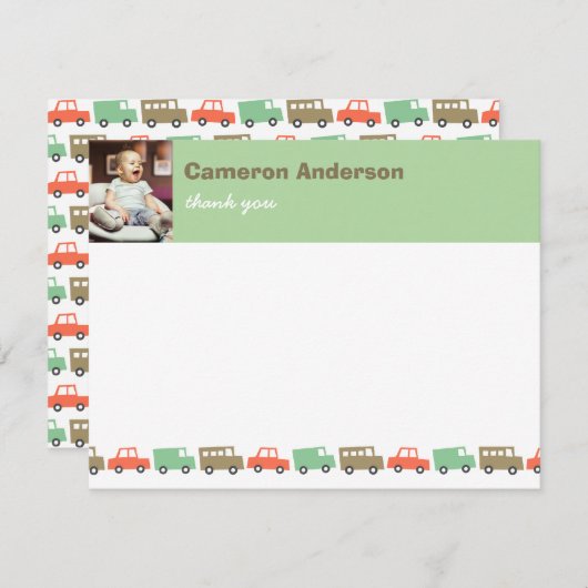 Niedliches Retro Transport Boys Toys Kindergeburts Dankeskarte (Vorne/Hinten)
