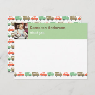 Niedliches Retro Transport Boys Toys Kindergeburts Dankeskarte