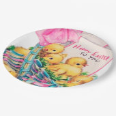 niedliches Retro-Vintag-Osterchicks-Party Pappteller (Schrägansicht)