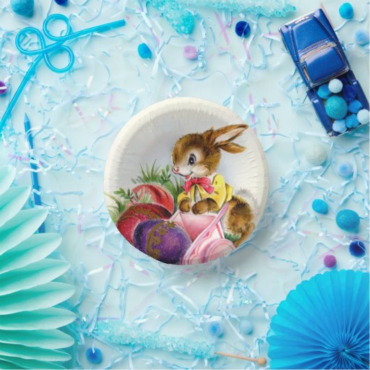 niedliches Retro Vintag Osterhase Pappteller (Party)