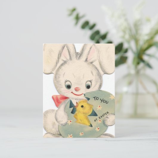 niedliches Retro Vintag Osterhase Postkarte (Stehend Vorderseite)