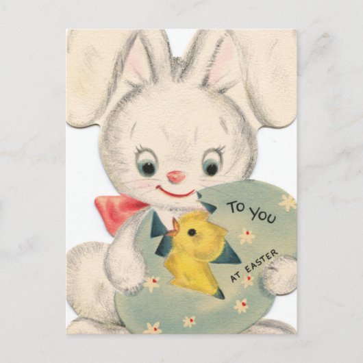 niedliches Retro Vintag Osterhase Postkarte (Vorderseite)