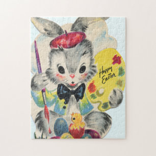 niedliches Retro Vintag Osterhase Puzzle