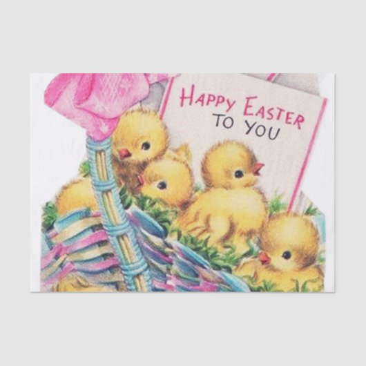 Niedliches Retro-Vintag-Osterküken-Körbchen-Party Seidenpapier (Vorderseite)