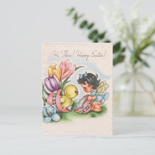 niedliches Retro-Vintag-Osterküken Postkarte (Stehend Vorderseite)