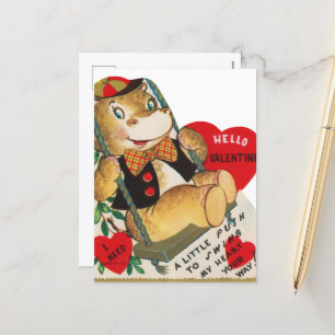 niedliches Retro Vintag Valentine Hippo Feiertagspostkarte