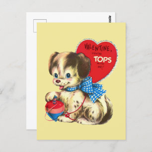 niedliches Retro Vintag Valentine Welpe Holiday Postkarte