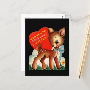 niedliches Retro Vintag Valentinhirsch Postkarte