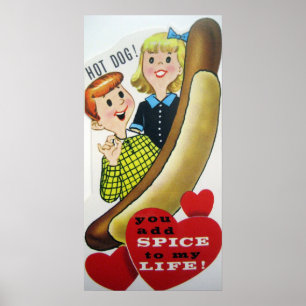 Niedliches Retro-Vintager Hotdog Valentine-Poster Poster