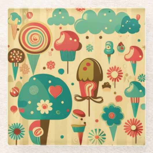 Niedliches Retro-Vintages Eis Glasuntersetzer (Vorderseite)