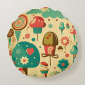 Niedliches Retro-Vintages Eis Rundes Kissen (Rückseite)