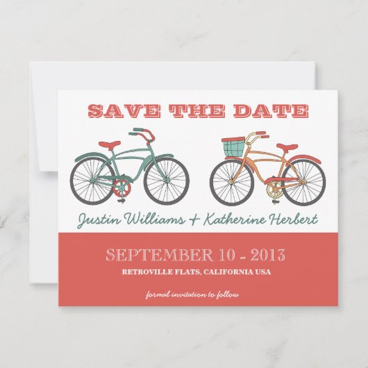 Niedliches Retro-Vintages Fahrrad Save the Date (Vorderseite)