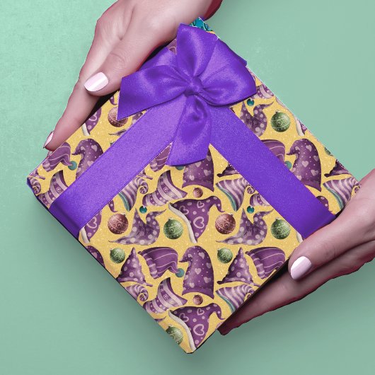 Niedliches Retro-Vintages, lila-Gelbknochenmuster Geschenkpapier