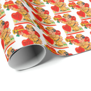 niedliches Retro-Vintages Valentin-Fliesenmuster Geschenkpapier