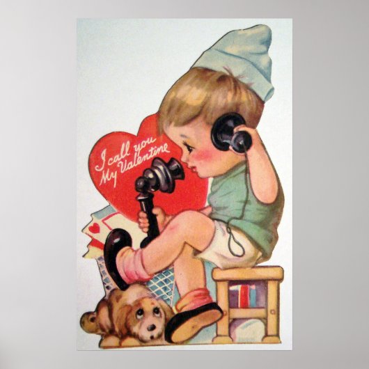 Niedliches Retro-Vintages Valentine-Boy-Poster Poster (Vorne)