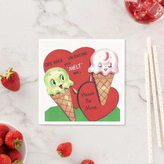 Niedliches Retro-Vintages Valentineis Party Serviette (Beispiel)