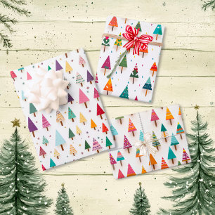 Niedliches Retro-Weihnachtsbaumumschlagpapier Geschenkpapier Set