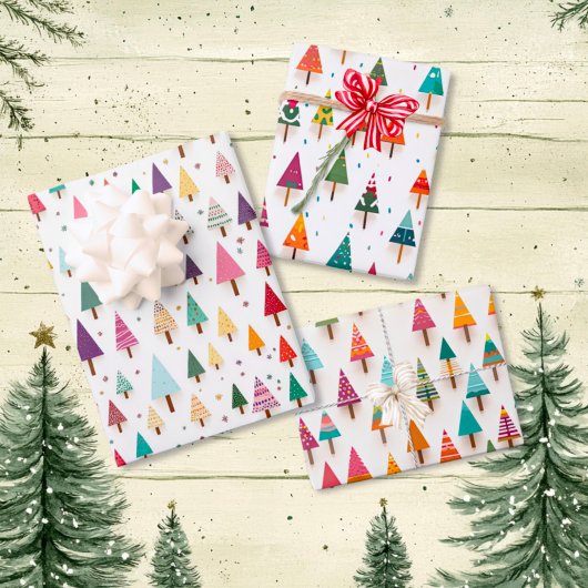 Niedliches Retro-Weihnachtsbaumumschlagpapier Geschenkpapier Set