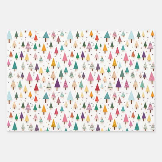 Niedliches Retro-Weihnachtsbaumumschlagpapier Geschenkpapier Set (Vorderseite)