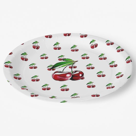 Niedliches Retro wie KirschParty-Papier-Teller Pappteller (Schrägansicht)