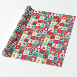 Niedliches Retro Winter Icon Muster Geschenkpapier