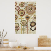 Niedliches Retrobraun, beige Blumenmuster Poster (Küche)
