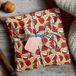 Niedliches Retrogelbes Vintages Weihnachtsmannmütz Geschenkpapier