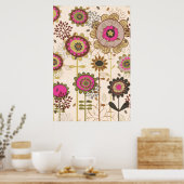 Niedliches Retrosa, braunes Blumenmuster Poster (Küche)