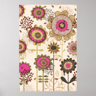 Niedliches Retrosa, braunes Blumenmuster Poster