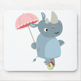 Niedliches Rhino mit Schirm auf Einrad Mousepad