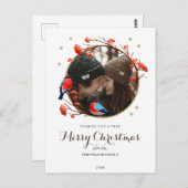 Niedliches Robin Birds Berries Kämpfen Weihnachtsf Postkarte (Vorne/Hinten)