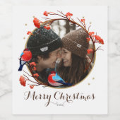 Niedliches Robin Birds Berries Kämpfen Weihnachtsf Weinetikett (Einzelnes Label)