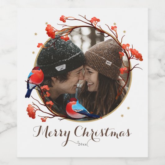 Niedliches Robin Birds Berries Kämpfen Weihnachtsf Weinetikett (Einzelnes Label)