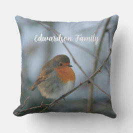 Niedliches Robin-Vogel-Foto mit Monogramm Kissen
