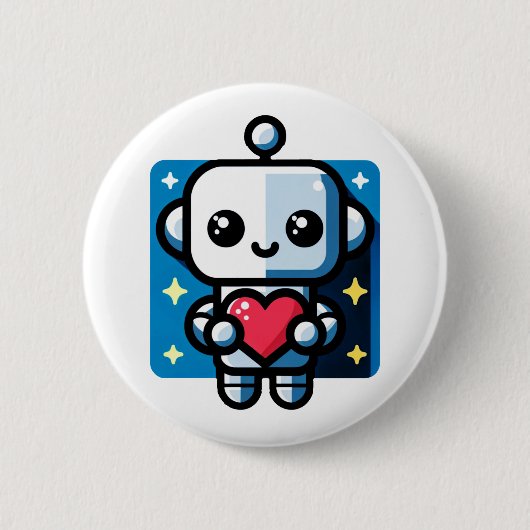 Niedliches Robot Holding Heart - Adorable Liebe & Button (Vorderseite)