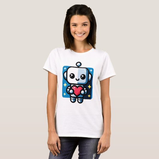 Niedliches Robot Holding Heart - Adorable Liebe &  T-Shirt (Vorne ganz)
