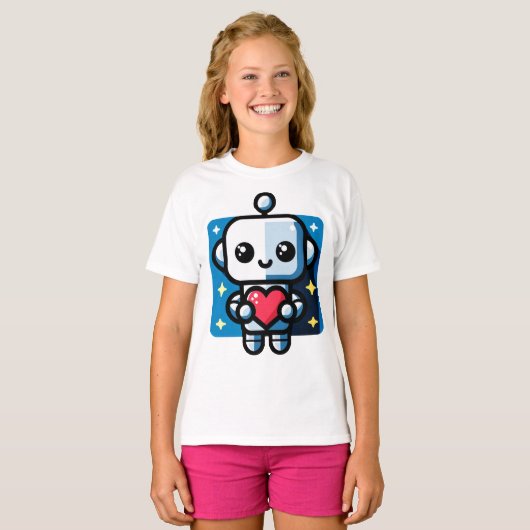 Niedliches Robot Holding Heart - Adorable Liebe &  T-Shirt (Vorne ganz)
