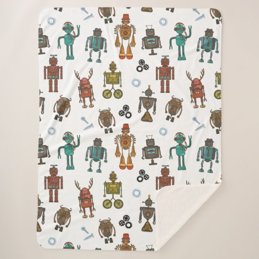 Niedliches Robot Pattern Kids Sherpa Blanket Sherpadecke (Vorderseite)