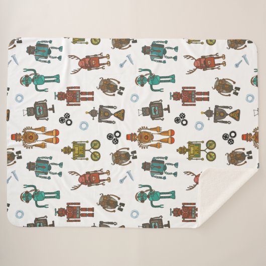Niedliches Robot Pattern Kids Sherpa Blanket Sherpadecke (Vorderseite (Horizontal))