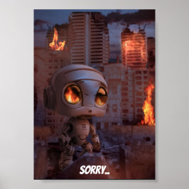 Niedliches Robot-Set-Gebäude in Brand, traurige Ku Poster