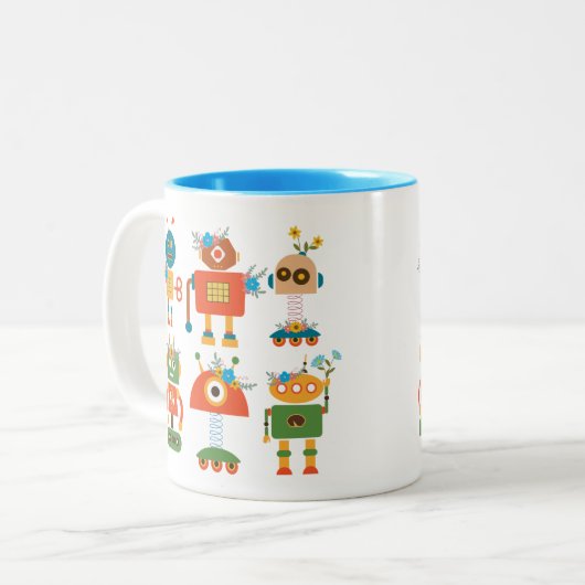 Niedliches Roboterdesign Zweifarbige Tasse (Vorderseite Links)