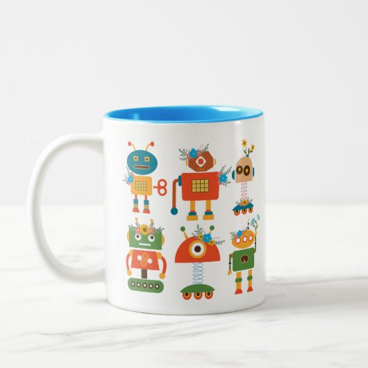 Niedliches Roboterdesign Zweifarbige Tasse (Links)
