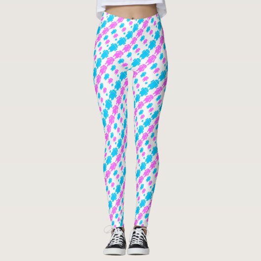 Niedliches Roboterfamilienmuster Leggings (Vorderseite)